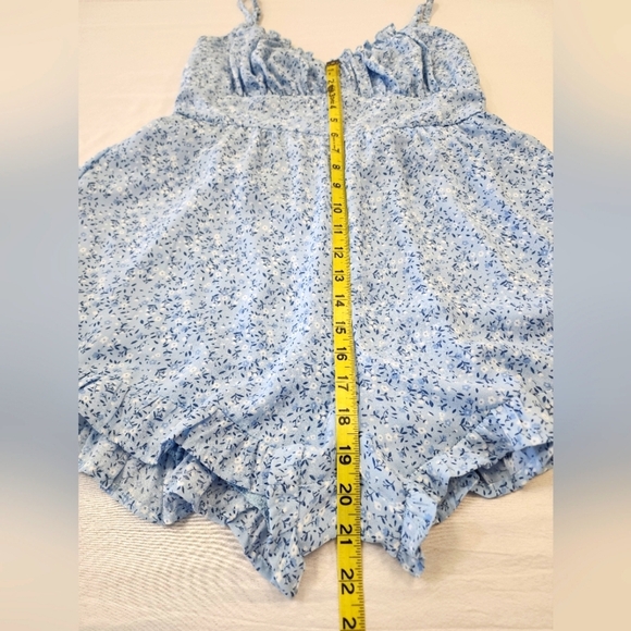 Trixxi Women's Sky Blue Flowy Floral Adjustable Spaghetti Strap Rompers, sz LG - Picture 7 of 16
